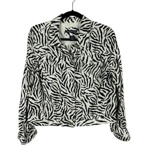 St Tropez West Linen Zebra Print Lightweight Jacket Large Petite White Black